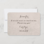 ピーコックフェザーが私の花嫁の付き添いになる 招待状 (裏面)