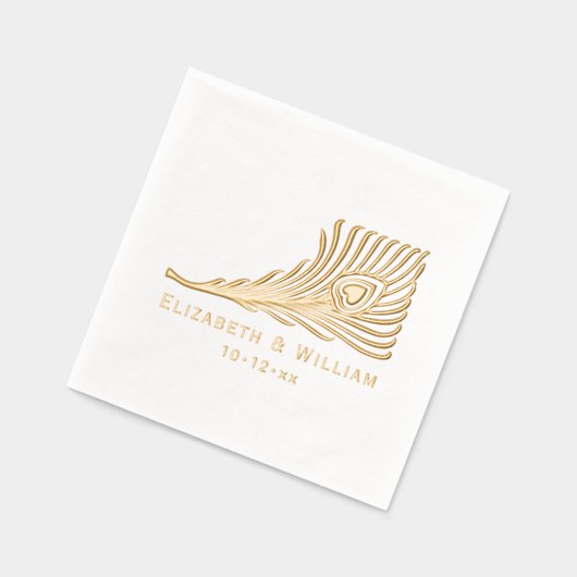 ピーコックフェザーとハート新郎新婦カップル 箔ナプキン (左)