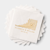 ピーコックフェザーとハート新郎新婦カップル 箔ナプキン (インサイチュ (積み重ね))