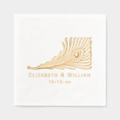 ピーコックフェザーとハート新郎新婦カップル 箔ナプキン (正面)