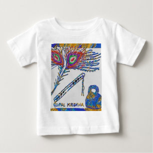 ピーコックフェザーとフルート – ハレクリシュナ ベビーTシャツ