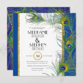 ピーコックフェザーアールデコ新しいモダンタイポグラフィ 招待状 (正面/裏面)