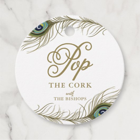 ピーコックフェザーエレガントベビーシャワーシャンパン フェイバータグ (正面)