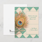 ピーコックフェザーオンティール（緑がかった色）モロッコタイル 出欠カード (正面/裏面)