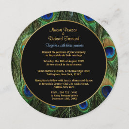 ピーコックフェザーグリーン結婚式招待状ラウンド 招待状