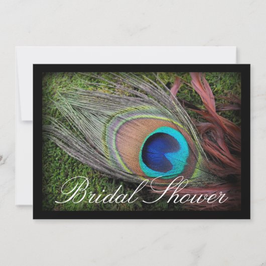 ピーコックフェザーグリーン/ブラックブライダルシャワー 招待状 (正面)