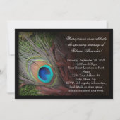 ピーコックフェザーグリーン/ブラックブライダルシャワー 招待状 (裏面)