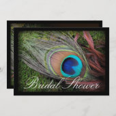 ピーコックフェザーグリーン/ブラックブライダルシャワー 招待状 (正面/裏面)