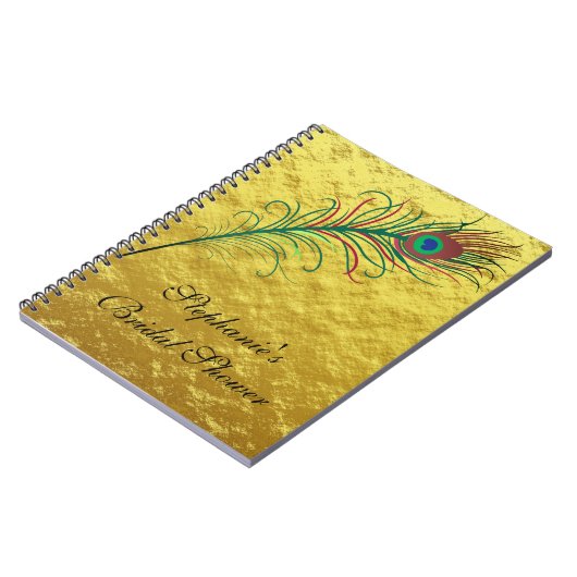 ピーコックフェザーゴールドフォイルブライダルシャワー結婚ズ ノートブック (左側)