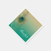 ピーコックフェザーサンドティール（緑がかった色）ボホパーティー披露宴 スタンダードカクテルナプキン (角)