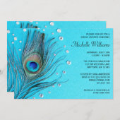 ピーコックフェザージェルズアクアブライダルシャワー 招待状 (正面/裏面)
