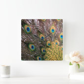 ピーコックフェザーズエメラルドグリーンと金ゴールド スクエア壁時計 (ホーム)