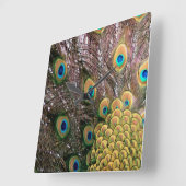 ピーコックフェザーズエメラルドグリーンと金ゴールド スクエア壁時計 (傾斜)