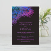 ピーコックフェザーズオンブラック結婚式招待状 招待状 (スタンド正面)