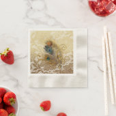 ピーコックフェザーズオン金ゴールドレース紙プレート 縁ありカクテルナプキン (インサイチュ)