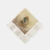 ピーコックフェザーズオン金ゴールドレース紙プレート 縁ありカクテルナプキン (角)
