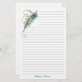 ピーコックフェザーズティール(緑がかった色)とゴールデンライニング 便箋 (正面/裏面)