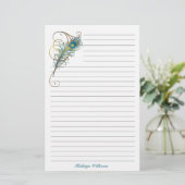 ピーコックフェザーズティール(緑がかった色)とゴールデンライニング 便箋 (スタンド正面)