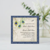 ピーコックフェザーズネイビーブルー結婚式招待状 招待状 (スタンド正面)