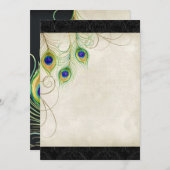 ピーコックフェザーズブラックダマスク空白のデザイン 招待状 (正面/裏面)