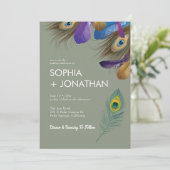 ピーコックフェザーセージグリーン結婚ズシモダンック 招待状 (スタンド正面)