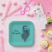 ピーコックフェザーティール（緑がかった色）ピーコック ペーパープレート (パーティー)