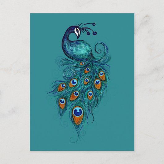 ピーコックフェザーティール(緑がかった色)ピーコック ポストカード (正面)