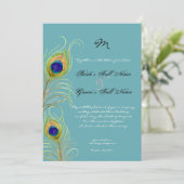 ピーコックフェザーティール(緑がかった色)ブルーエレガントウェディング招待状 招待状 (スタンド正面)