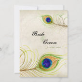 ピーコックフェザーティール(緑がかった色)ブルーエレガントウェディング招待状 招待状 (裏面)