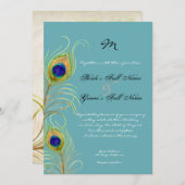 ピーコックフェザーティール(緑がかった色)ブルーエレガントウェディング招待状 招待状 (正面/裏面)