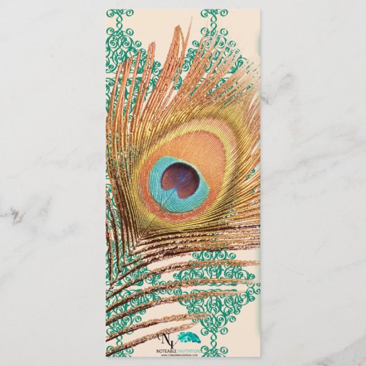 ピーコックフェザーティール(緑がかった色)モロッコタイル結婚のメニュー メニュー (裏面)