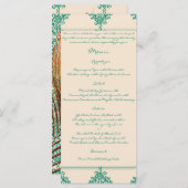 ピーコックフェザーティール(緑がかった色)モロッコタイル結婚のメニュー メニュー (正面/裏面)