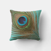 ピーコックフェザーティール(緑がかった色)青緑のパタエレガントーン クッション (裏面)