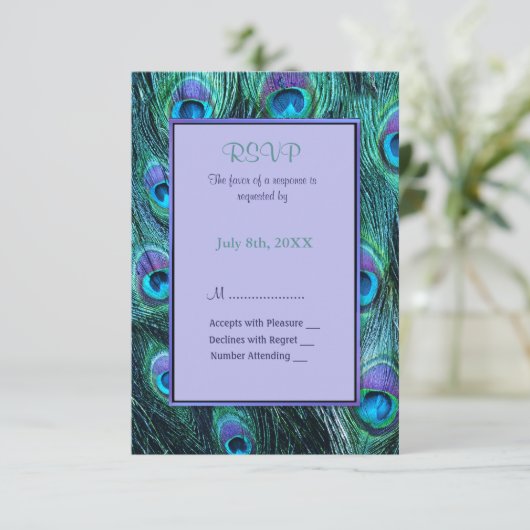 ピーコックフェザードラマ結婚式招待状- RSVP (スタンド正面)