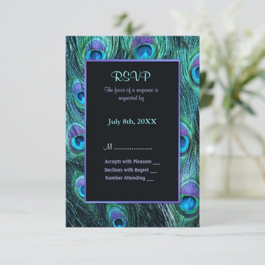 ピーコックフェザードラマ結婚式招待状- RSVP (スタンド正面)
