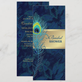ピーコックフェザーネイビーブルーパターンブライダルシャワー 招待状