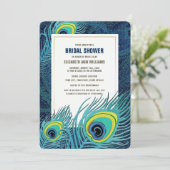 ピーコックフェザーネイビーブルー金ゴールドブライダルシャワー 招待状 (スタンド正面)