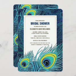 ピーコックフェザーネイビーブルー金ゴールドブライダルシャワー 招待状