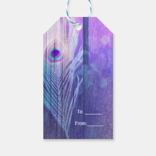ピーコックフェザーパープルグラムボホシックなパーティーフェイト ギフトタグ (正面)
