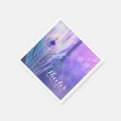 ピーコックフェザーパープルグラムボホシックカスタムパーティー スタンダードカクテルナプキン (角)