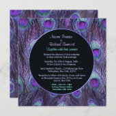 ピーコックフェザーパープルドラマ結婚式招待状 招待状 (正面/裏面)
