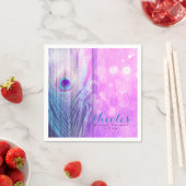 ピーコックフェザーピンク&ブルーボホシックカスタムパーティー スタンダードカクテルナプキン (インサイチュ)