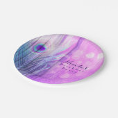 ピーコックフェザーピンク&ブルーボホシックカスタムパーティー ペーパープレート (アングル)