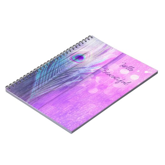ピーコックフェザーピンク&ブルーボホシックグラムカスタム ノートブック (左側)