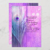 ピーコックフェザーピンク&ブルーボホパーティの招待状 招待状 (正面/裏面)