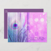 ピーコックフェザーピンク&ブルーボホ日付を保存 案内ポストカード (正面/裏面)