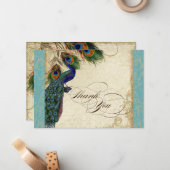ピーコックフェザーフォーマルサンキューノートアクアブルー ノートカード (正面/裏面インサイチュ)