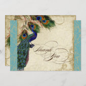 ピーコックフェザーフォーマルサンキューノートアクアブルー ノートカード (正面/裏面)