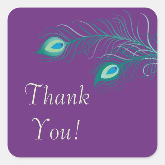 ピーコックフェザーブライダルシャワースクエアステッカー スクエアシール (正面)