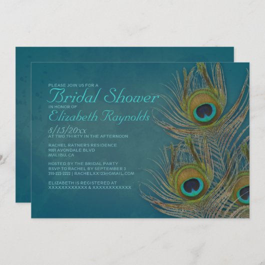 ピーコックフェザーブライダルシャワー招待状 招待状 (正面/裏面)